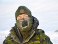 A Canadian soldier faces the frigid temperatures at Intrepid Bay near Resolute Bay in the Arctic.