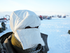 A Canadian soldier wears a specialized mask to prevent frostbite during Operation Nunalivut 2018.