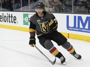 Vegas Golden Knights centre William Karlsson celebrates after scoring against the Colorado Avalanche on March 26.