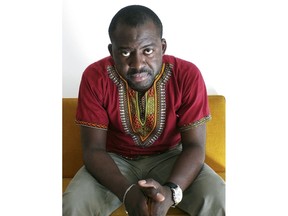This June 2017 photo provided by Toto Kisaku and made by his son, shows Kisaku in New Haven, Conn. The performance artist from Congo, who fled after he was detained for speaking against the government through his performances, has been granted asylum and plans his first U.S. performance for June 2018 in New Haven.