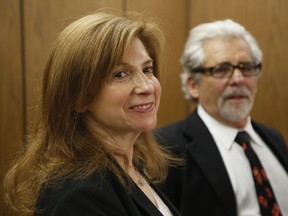 Rabbi Naomi Levy, left, and Attorney Daniel Brookman appear on behalf of defendant Terry Bryant, as the media awaits his appearance in Los Angeles Superior Court Wednesday, March 7, 2018. Bryant is accused of stealing Frances McDormand's best actress Oscar statuette during the Governors Ball after party on Sunday.