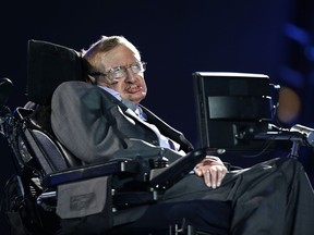 FILE - In this Aug. 29, 2012 file photo, British physicist, Professor Stephen Hawking speaks during the Opening Ceremony for the 2012 Paralympics in London.  Hawking, whose brilliant mind ranged across time and space though his body was paralyzed by disease, has died, a family spokesman said early Wednesday, March 14, 2018.