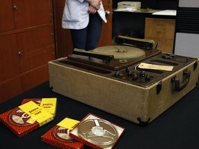 A Meissner Radio Recorder used by musicologist Ida Halpern to document and preserve First Nations language and music at the BC Archives during a ceremony for the first inscriptions to the Canada Memory of the World Register at the Royal BC Museum in Victoria, B.C., on Tuesday, March 27, 2018.