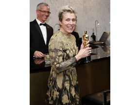 Frances McDormand, winner of the award for best performance by an actress in a leading role for "Three Billboards Outside Ebbing, Missouri", attends the Governors Ball after the Oscars on Sunday, March 4, 2018, at the Dolby Theatre in Los Angeles.
