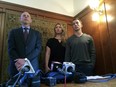 In this Sept. 29, 2016, file photo, attorney Anthony Douglas Rappaport, left, speaks at a news conference with his clients, Denise Huskins and her boyfriend Aaron Quinn, right, in San Francisco.