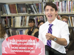 Prime Minister Justin Trudeau speaks to the media about changes to the Canada Child Benefit Friday, October 27, 2017 in Saint Bruno-de-Montarville, QueMany federal benefits for low-income people, including the revamped workers’ benefit and the Canada Child Benefit, as well as provincial and municipal benefits, are calculated through income tax returns.