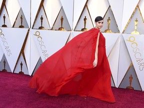 Sofia Carson arrives at the Oscars on Sunday, March 4, 2018, at the Dolby Theatre in Los Angeles.