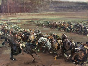 The Battle of Moreuil Wood on March 30, 1918, is captured in the painting "Charge of Flowerdew's Squadron" by Sir Alfred Munnings.