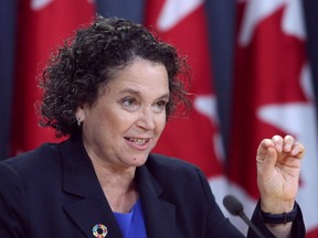 Commissioner Julie Gelfand, of the Environment and Sustainable Development Commission, holds a news conference in Ottawa, Tuesday, October 3, 2017. A new audit says neither Ottawa nor the provinces have really assessed the risks a changing climate poses to this country and have no real idea what might be needed to adapt to it.