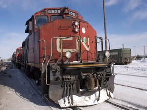 Canadian National locomotives are seen in Montreal on Monday, February 23, 2015. Canadaâ€™s two largest railways are hoping the spring thaw will help them recover from a winter of delays and complaints brought about by the combination of brutally cold conditions and unexpectedly high demand.