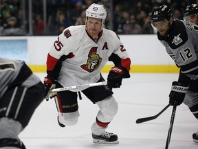 A Winnipeg newspaper says Manitoba Justice is no longer pursuing fraud charges against a former National Hockey League player agent in the city following the man's death. Stacey McAlpine had been accused of bilking former stars Danny Heatley and Chris Phillips out of more than 12-million dollars between January 2004 and June 2011. Ottawa Senators right wing Chris Neil (25) skates during third period NHL hockey action with Los Angeles Kings right wing Marian Gaborik (12), of Slovakia, in Los Angeles, Saturday, Dec. 10, 2016.