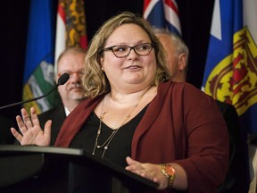 Alberta Health Minister Sarah Hoffman answers questions during a federal, provincial and territorial health ministers' meeting in Toronto on Tuesday, October 18, 2016. The Royal Alexandra Hospital will open the first hospital-based supervised consumption service in North America on April 2.