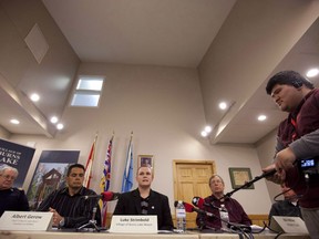 Luke Strimbold, Mayor of the Village of Burns Lake, addresses the media during a news conference as he responds to the explosion at Babine Forest Products mill in Burns Lake, B.C. Saturday, Jan. 21, 2012. An Indigenous leader in central British Columbia says his community is angry and disheartened after its former mayor was charged with sex-related offences.