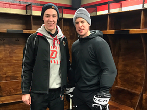 Guillaume Ouimet (left) and Sidney Crosby pose together at Mont Tremblant, Que., in January.