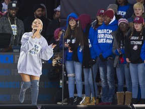 Ariana Grande performs at the "March for Our Lives" rally in support of gun control in Washington, Saturday, March 24, 2018, on Pennsylvania Avenue near the U.S. Capitol. in Washington.