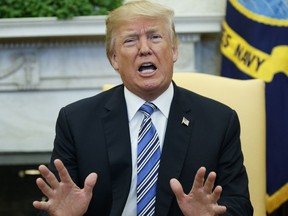 President Donald Trump speaks during a meeting with Israeli Prime Minister Benjamin Netanyahu in the Oval Office of the White House, Monday, March 5, 2018, in Washington.