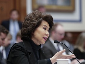 Transportation Secretary Elaine Chao testifies before the House Transportation and Infrastructure Committee on President Donald Trump's trillion-dollar-plus plan to boost infrastructure, on Capitol Hill in Washington, Tuesday, March 6, 2018.