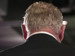 PC Ontario Leadership candidate Doug Ford scrums with journalists at the TVO studios in Toronto on Thursday, February 15, 2018.