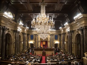 General view of Catalan Parliament, during a parliamentary session in Barcelona, Spain, Wednesday, March. 28, 2018.