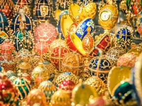 Imitation Fabergé eggs on display in St Petersburg.