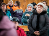 Relatives and friends of victims who died in a fire at shopping mall attend an Orthodox requium in Kemerovo, Siberia, on March 26, 2018.