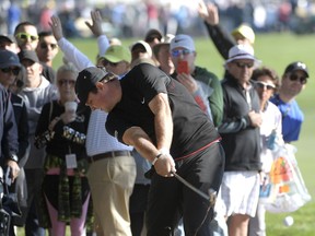 Patrick Reed hits out of the rough along the 16th fairway during the first round of the Arnold Palmer Invitational golf tournament Thursday, March 15, 2018, in Orlando, Fla.