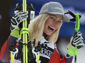 Ragnhild Mowinckel from Norway celebrates after winning the Giant Slalom World Cup in Ofterschwang, Germany, Friday, March 9, 2018.