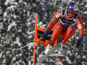 Norway's Aksel Lund Svindal speeds down the course during training for an alpine ski, men's World Cup downhill, in Kvitfjell, Norway, Friday, March 9, 2018.