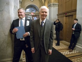 FILE - In this Jan. 10, 2018, file photo,  Sen. Thad Cochran, R-Miss., appears at the Capitol for a vote in Washington. Cochran announced his retirement March 5 due to health issues. The state's governor will appoint Cindy Hyde-Smith to fill the vacancy, three state Republicans told The Associated Press on Tuesday, March 20. Hyde-Smith, the state's agriculture commissioner, would become Mississippi's first female member of Congress and would serve until a special election on Nov. 6.