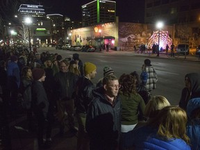 People wait in line to get into a performance by Pussy Riot at El Korah Shrine during Treefort Music Fest in Boise, Idaho, Saturday, March 24, 2018.