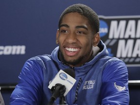 Buffalo guard CJ Massinburg talks to reporters Friday, March 16, 2018, in Boise, Idaho. Buffalo will play Kentucky Saturday in a second-round game in the NCAA men's college basketball tournament.