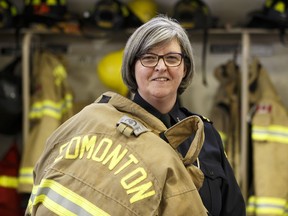 Edmonton Fire Rescue Services District Chief Shirley Benson poses for a photo at Fire Station 1 in Edmonton, on Wednesday, March 21, 2018.
