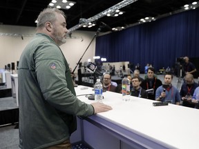 Green Bay Packers head coach Mike McCarthy speaks during a press conference at the NFL football scouting combine, Wednesday, Feb. 28, 2018, in Indianapolis.
