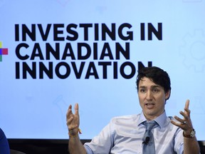 Prime Minister Justin Trudeau participates in an armchair discussion highlighting Budget 2018's investments in Canadian innovation at the University of Ottawa in Ottawa on Tuesday, March 6, 2018.