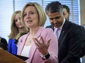 Premier Rachel Notley speaks at an event announcing new schools in Calgary, Alta., Friday, March 23, 2018.THE CANADIAN PRESS/Jeff McIntosh