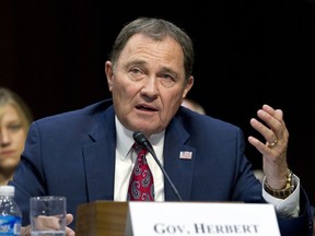 FILE - In this Sept. 7, 2017, file photo, Utah Gov. Gary Herbert speaks at a Senate Health, Education, Labor, and Pensions Committee hearing on Capitol Hill in Washington. Herbert on Tuesday, March 20, 2018 signed a bill allowing women to get birth control directly from a pharmacist rather than visiting a doctor each time they want to obtain or renew a prescription for birth control.