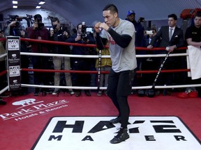 New Zealand's heavyweight boxer Joseph Parker during the training session at the Hayemaker Gym in Vauxhall, London Friday March 23, 2018. Parker will fight Britain's World Heavyweight boxing champion Anthony Joshua in a title  bout in Cardiff next week.