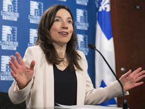 Independent MNA and Bloc Quebecois Leader Martine Ouellet questions the government in the National Assembly, in Quebec City on Wednesday, April 5, 2017. The national office of the Bloc Quebecois is meeting in Montreal to discuss the fate of seven of the party's MPs who quit the caucus in the last week.