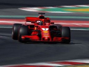 Ferrari driver Kimi Raikkonen of Finland steers his car during a Formula One pre-season testing session in Montmelo, outside Barcelona, Spain, Friday, March 9, 2018.