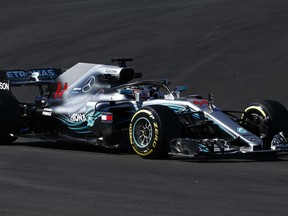 Mercedes driver Lewis Hamilton of Britain steers his car during a Formula One pre-season testing session in Montmelo, outside Barcelona, Spain, Tuesday, March 6, 2018.