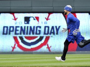 Kansas City Royals Alex Gordon runs sprints on during a baseball workout, Wednesday, March 28, 2018, at Kauffman Stadium in Kansas City, Mo. The Royals open the baseball season on Thursday afternoon when they host the Chicago White Sox.