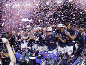 Villanova celebrates after an NCAA college basketball game against Providence in the Big East men's tournament final Saturday, March 10, 2018, in New York. Villanova won 76-66 in overtime.