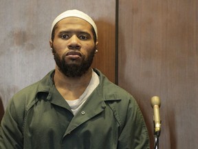 File - In this Jan. 20, 2016, file photo, Ali Muhammad Brown, of Seattle, appears before New Jersey Superior Court Judge Ronald Wigler in Newark, N.J.  The prosecutor's office in Essex County, N.J., said Tuesday, March 6, 2018, that Brown, accused of killing four people in two states in revenge for U.S. policy in the Middle East, has admitted fatally shooting 19-year-old college student Brandon Tevlin of Livingston, N.J., in June 2014, as Tevlin sat in his car at a traffic light in West Orange, N.J. Brown, a former Seattle resident who was the first person charged with terrorism connected to a homicide under a New Jersey state law, pleaded guilty to multiple counts including murder, felony murder, robbery and terrorism.