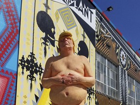 This undated image provided by Julien's Auctions shows a naked statue of Donald Trump that is going up for auction that will take place May 2, 2018, in Jersey City, N.J. (Julien's Auctions via AP)