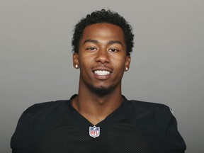 FILE - This is a June 27, 2017, file photo showing Sean Smith of the Oakland Raiders NFL football team. The Raiders are releasing cornerback Sean Smith to create more salary cap room heading into free agency. A person familiar with the move said Smith was told Monday, March 12, 2018, that he will be let go before the start of the new league year on Wednesday. The person spoke on condition of anonymity because the team hadn't announced the move. (AP Photo/File)