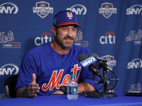 FILe - In this Feb. 13, 2018, file photo, New York Mets manager Mickey Callaway speaks during a news conference ahead of the official start of spring training baseball practice, in Port St. Lucie, Fla. The Mets home opener is scheduled for March 29 against the St. Louis Cardinals.