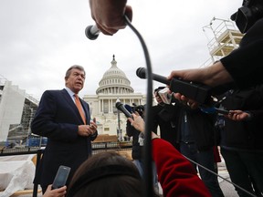 FILE - In this Thursday, Dec. 8, 2016 file photo, Sen. Roy Blunt, R-Mo., head of the Joint Congressional Committee on Inaugural Activities (JCCIC) speaks to reporters on Capitol Hill in Washington, as preparations continue for the inauguration and swearing-in ceremonies for President-elect Donald Trump. A $4.6 billion federal spending plan signed Friday, March 23, 2018, by Trump to fight the nation's deepening opioid crisis "provides the funding necessary to tackle this crisis from every angle," said the Missouri Republican who is chairman of a subcommittee overseeing much of the funding. "It's another major step in our effort to get this epidemic under control and save lives."