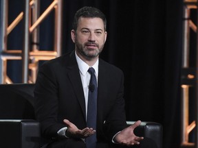 FILE - In this Jan. 8, 2018, file photo, Jimmy Kimmel participates in the "Jimmy Kimmel Live and 90th Oscars" panel during the Disney/ABC Television Critics Association Winter Press Tour in Pasadena, Calif. The talk show host brought Katie Couric along for his first colonoscopy, which aired Tuesday, March 20, on "Jimmy Kimmel Live."