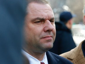 Joseph Percoco, former top aide to Gov. Andrew Cuomo accused of bribery, leaves court after a judge dismissed a jury for the weekend in his trial, Friday, March 9, 2018, in New York.