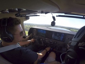 This Aug. 23, 2017, image made from a video Aaron Ludomirski, certified flight instructor for Infinity Flight Group, takes off in Trenton, N.J. Major U.S. airlines are hiring pilots at a rate not seen since before 9/11, and that is encouraging more young people to consider a career in the cockpit.